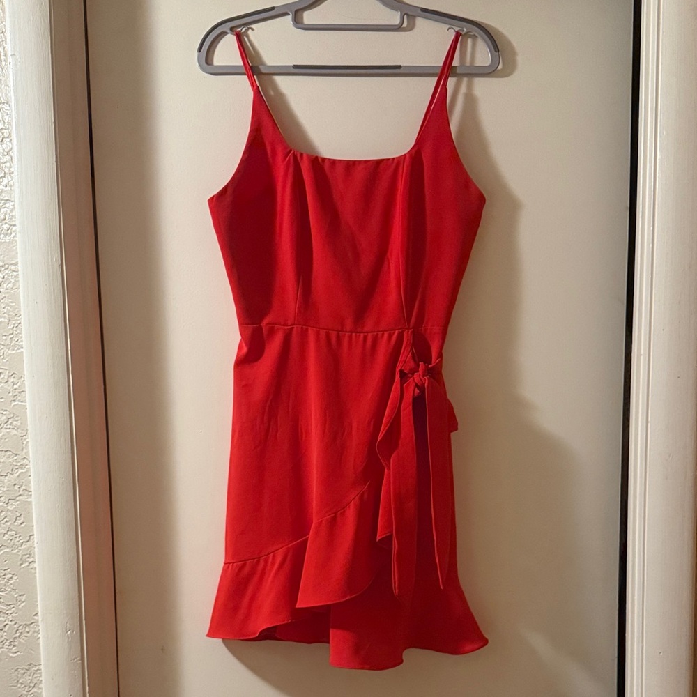 Altar’d State Red Wrap Dress with Ruffle Hem